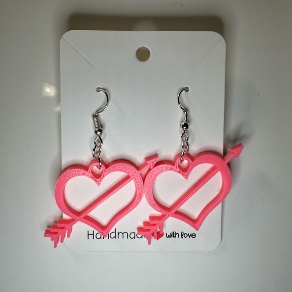 Handmade Heart Arrow Earrings Red or Pink NEW - Picture 3 of 4